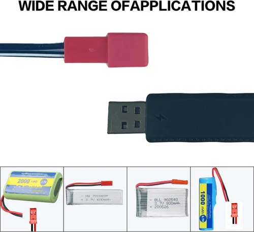 Miniatura 5 de Cable de carga USB de 3.7 V con enchufe JST de 2 pines compatible con automóvil RC, avión, tanque, barco y otros juguetes de control remoto