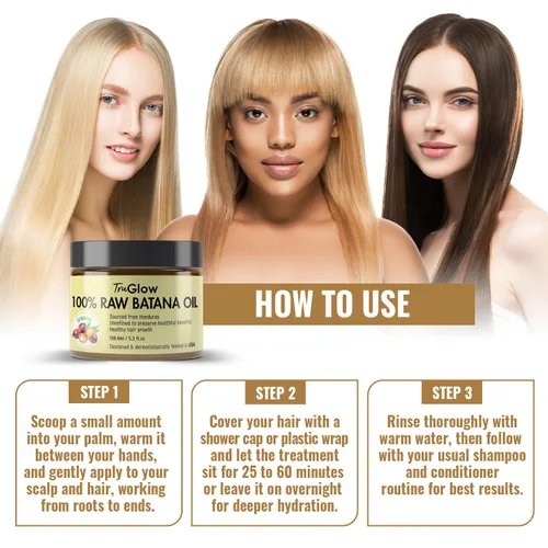 Miniatura 6 de TruGlow Aceite de batana 100% crudo y sin refinar Hidratante natural para cuero cabelludo seco, brillo y cabello saludable Aceite nutritivo