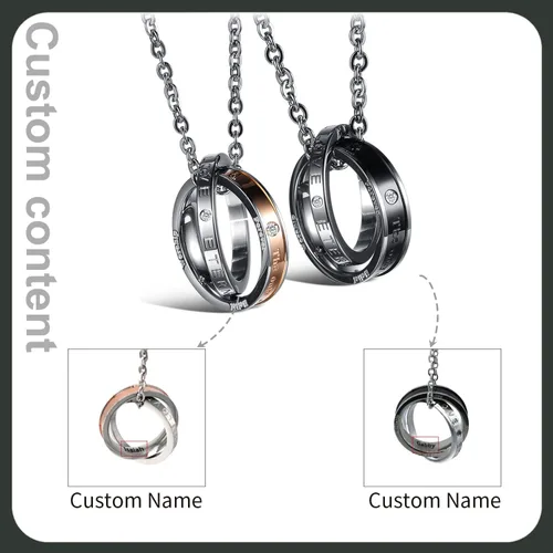 Miniatura 4 de Sparklejewel Collares personalizados para parejas, para él y ella, juego de collar a juego para pareja, grabado de acero inoxidable, anillo