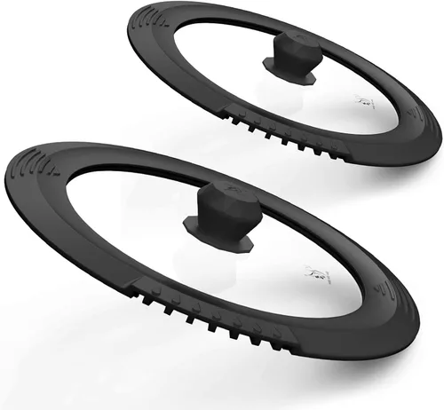 Miniatura 9 de Tapa de filtro templado para ollas de sopa de pasta, tapa universal con borde de silicona resistente al calor, 10-12 pulgadas, color gris claro