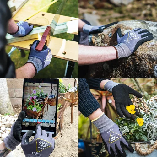 Miniatura 3 de OPNBar Guantes recubiertos de nitrilo con agarre, pantalla táctil (paquete de 2) entrepierna reforzada para el pulgar - Marca SAFERGRIP