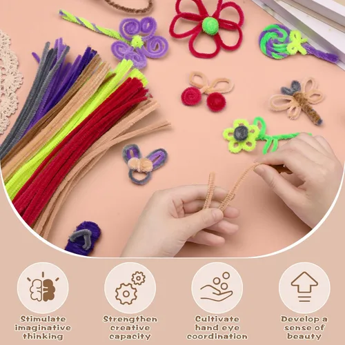 Miniatura 4 de 100 Piezas de Limpiadores de Tuberías de Chenilla, Juego de Limpiadores de Tuberías de Color Beige para Manualidades y Artesanías DIY, Tallos