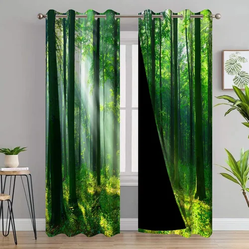 Miniatura 30 de AWERT Cortinas opacas para dormitorio, árbol negro con niebla, naturaleza, amanecer, bosque, 2 paneles para sala de estar, bloqueo de calor, 21 x 45
