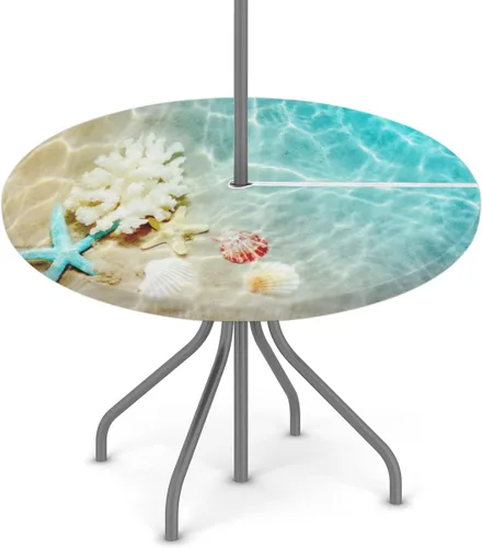 Miniatura 37 de Mantel redondo para exteriores con agujero para paraguas, mantel de temporada con margaritas para exteriores, con cremallera, impermeable, mantel