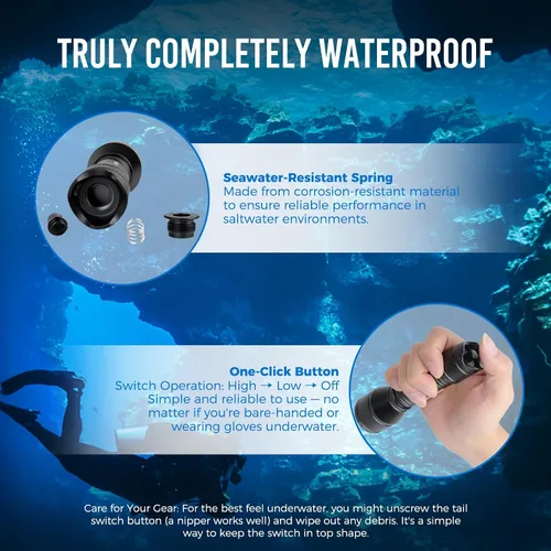 Miniatura 3 de ORCATORCH D550 - Linterna submarina de 1000 lúmenes con 3 modos, interruptor de cola, impermeable IP68, luz de buceo de respaldo manos libres
