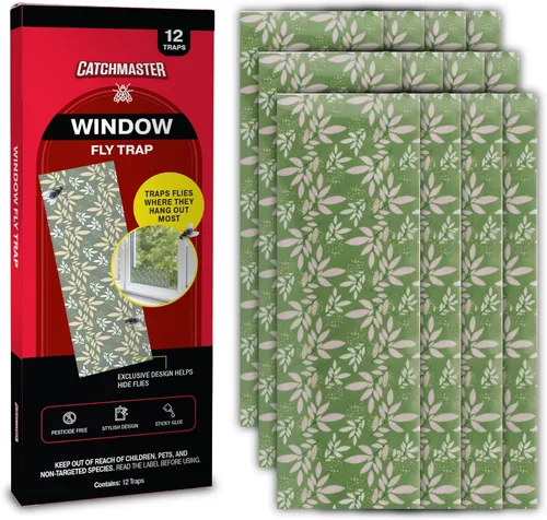 Catchmaster Trampas decorativas para moscas de ventana, paquete de 12, tiras de mosquitos y moscas de la fruta para interiores, atrapa insectos