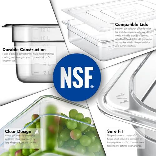 Miniatura 5 de CURTA Paquete de 6 sartenes NSF para alimentos, tamaño completo de 4 pulgadas de profundidad, policarbonato comercial de plástico transparente apto