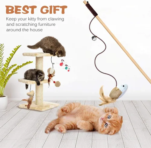 Miniatura 6 de Juguete de madera natural para gatos, 3 piezas de 16 pulgadas, palitos de hierba gatera para limpieza de dientes, ejercitador de gatos