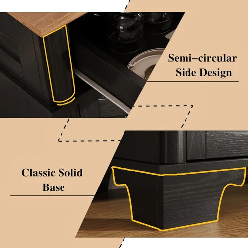 Miniatura 6 de BestHaped Armario de buffet de granja con almacenamiento, aparador negro con estantes ajustables y 3 cajones, mesa de buffet, barra de café, bar
