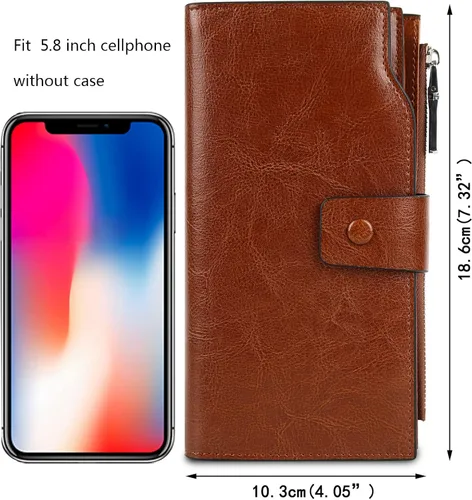 Miniatura 7 de YALUXE Cartera de piel auténtica para mujer, con bloqueo RFID, tarjetero múltiple con bolsillo para teléfono celular