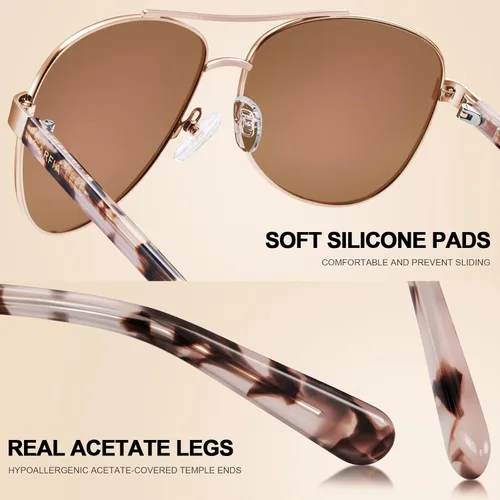 Miniatura 19 de CARFIA Gafas de sol polarizadas para mujer, protección UV, brazos de acetato, marco de metal, sombras para mujer, CA3216