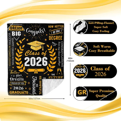 Miniatura 5 de Ryubein Manta de regalo de graduación de 50 x 60 pulgadas, regalos de clase de 2026 para ella él, regalo de graduación de escuela secundaria 2026