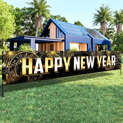 Miniatura 8 de KatchOn Cartel grande de feliz año nuevo 2025 – 120 x 20 pulgadas Cartel de Año Nuevo y decoraciones para suministros de fiesta de NYE