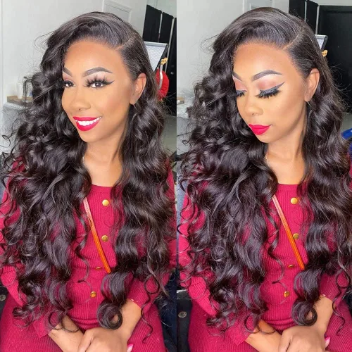 Miniatura 13 de Paquetes con extensiones de cabello ondulado con cierre (10 12 14+10, parte libre) cierre de encaje 4×4 con 3 paquetes 100% cabello humano virgen