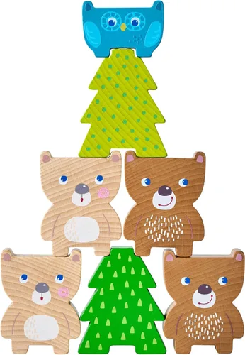 HABA Forest Friends - Juguete apilable de madera - Juego de clasificación Montessori y clasificador de formas para niños pequeños - Bloques de