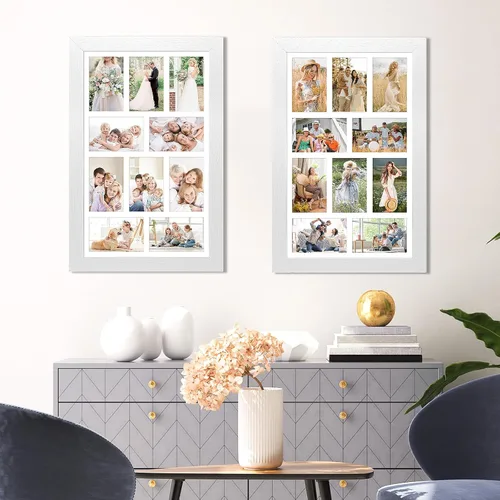 Miniatura 834 de Marcos de Fotos Collage de 13.5X15.5 con 7 Aberturas para Fotos de 4X6, Marco de Fotos Múltiples con Paspartú para Decoración de Pared, Grano