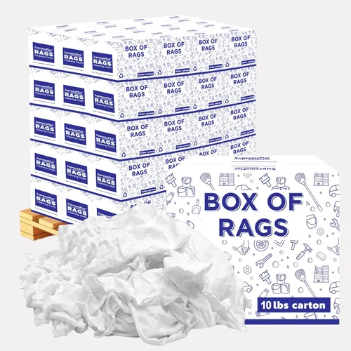 Tejido Blanco Premium (Palé de 600 libras - Caja de 60x10 libras de Trapos) Trapos de Limpieza de Tela de Camiseta de Algodón - Paños de Limpieza
