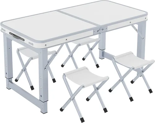 Miniatura 10 de Mesa plegable con taburete, mesa plegable de altura ajustable, picnic, campamento, al aire libre, aluminio ligero portátil, con asa de transporte