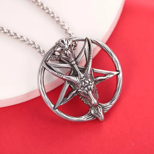 Miniatura 6 de Collar satánico, cabeza de cabra invertida, pentagrama invertido, pentáculo de acero inoxidable, collar de baphomet, cadena colgante, regalo