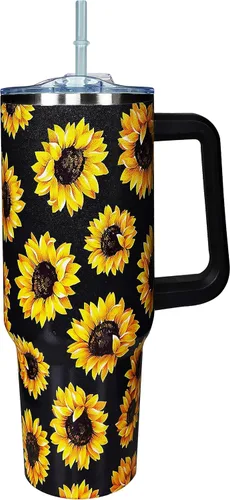 Miniatura 8 de Vaso de 40 onzas con asa de 40 onzas con diseño de mariposa morada con tapa, popote con doble aislamiento, taza de café de viaje, regalo de mariposa