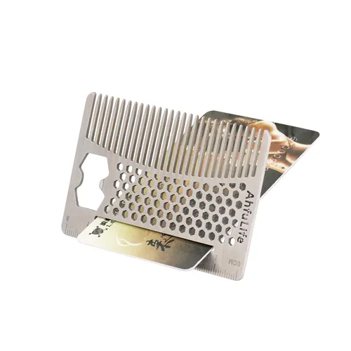 Miniatura 7 de AhfuLife Peine de metal para cabello y barba de acero inoxidable, peine antiestático de doble acción para barba, peines de tamaño de tarjeta