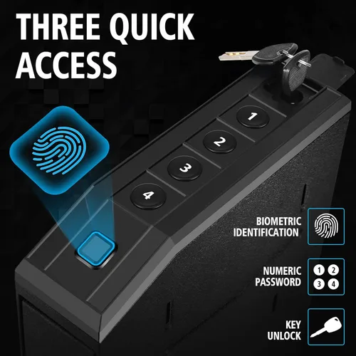 Miniatura 2 de Caja de seguridad oculta para pistolas, caja de seguridad biométrica con huella digital y deslizador inteligente para mesita de noche, escritorio