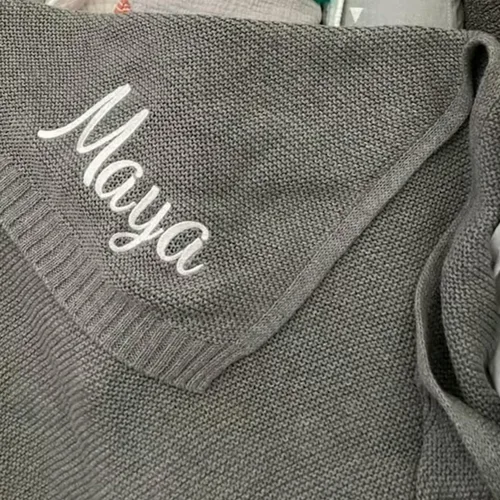 Miniatura 9 de Manta de punto de algodón con nombre bordado personalizado para bebé, niño, niña, manta suave, para baby shower, manta transpirable para cochecito