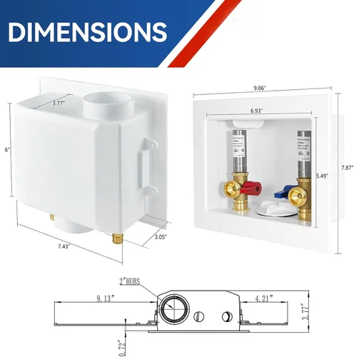 Miniatura 6 de Caja de Salida para Lavadora con Amortiguador de Golpe de Ariete de Acero Inoxidable, Entrada PEX de 1/2 Pulgada x Conexión de Salida MHT de 3/4