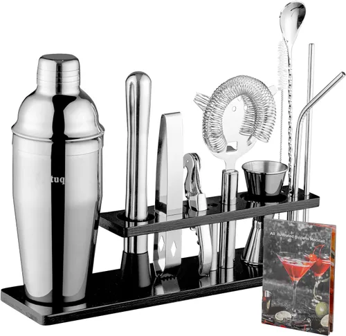 Miniatura 10 de Juego de coctelera con soporte arcílico, kit de barman de mixología para mezclar bebidas Juego de mixología con 7 herramientas de bar Kit