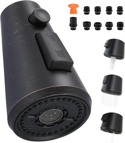 Miniatura 12 de ALEASHA Cabezal rociador desplegable para grifo de cocina, boquilla rociadora de fregadero de 3 funciones con 9 adaptadores, repuesto de cabezal