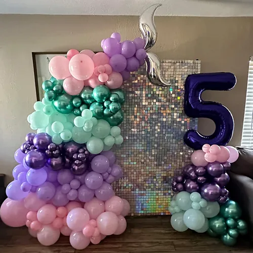 Miniatura 4 de Togvu Set de Globos de Fiesta de Sirena, 60 Paquetes de 12 Pulgadas Globos Metálicos de Látex Rosa Púrpura Verde Azul para Decoración de Cumpleaños
