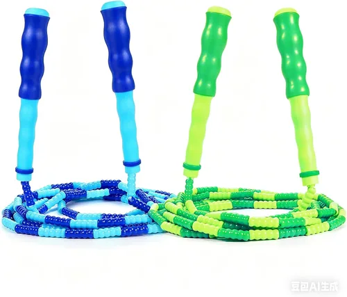Miniatura 9 de Supertrip Cuerda de saltar para niños, cuerda de saltar con cuentas suaves, ajustable, sin enredos, segmentada para niños y estudiantes Azul y morado