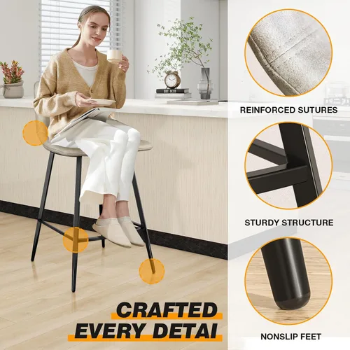 Miniatura 5 de 5Rcom Juego de 2 taburetes de bar de altura de mostrador de 600 libras, taburetes de cocina de 24 pulgadas con respaldo, sillas de bar modernas
