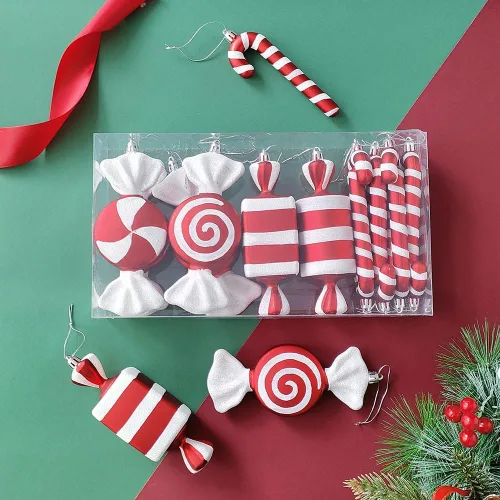 Miniatura 3 de 14 piezas de adornos colgantes de bastón de caramelo y piruleta navideños, manualidades colgantes de bastón de caramelo para árbol de Navidad