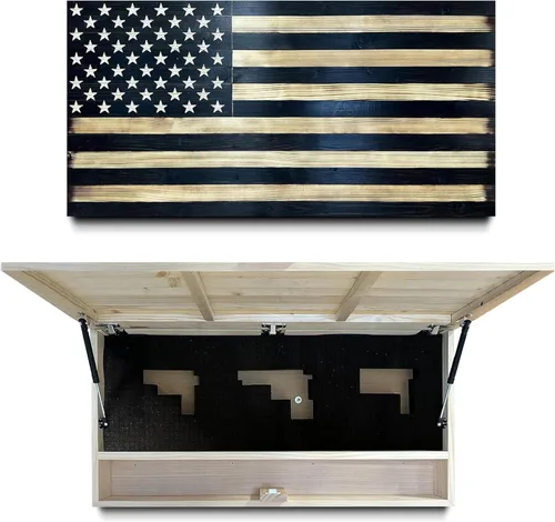 Miniatura 10 de Caja fuerte grande con la bandera estadounidense para armas – Acceso rápido oculto para rifles, escopetas y pistolas – Muebles de ocultación de Rojo