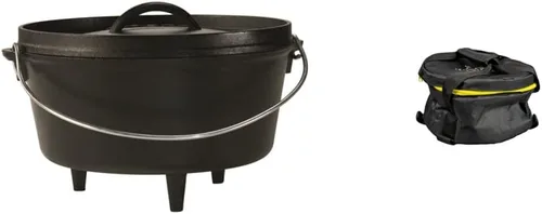 Lodge L10DCO3 - Horno holandés de hierro fundido para campamento profundo, pre-sazonado, 5 cuartos de galón y 10 pulgadas, color negro