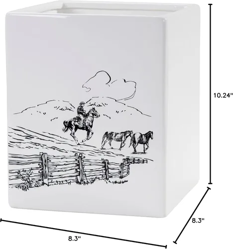 Miniatura 2 de Paseo Road Ranch Life - Accesorios de baño occidentales, cesta de basura de cerámica con estampado de caballo vaquero blanco y negro, decoración