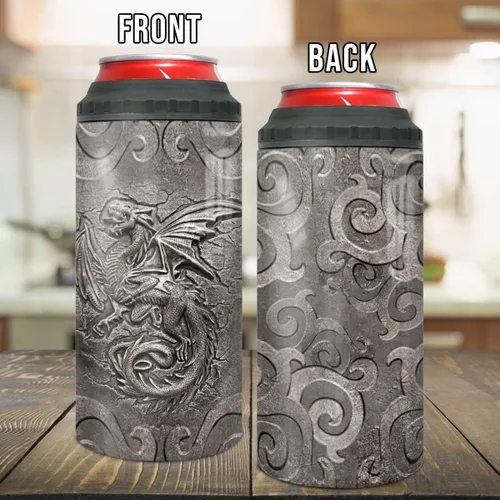 Miniatura 6 de winorax Vaso de dragón 4 en 1 para enfriar latas estilo metal Fossil Dragon Lover Viking Celta, taza de viaje de 12 onzas de acero inoxidable