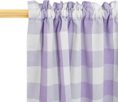 Miniatura 137 de Cenefas de cortina para ventana de 16 pulgadas de largo, 2 paneles de cuadros búfalo, cortinas pequeñas con bolsillo para barra, estilo clásico