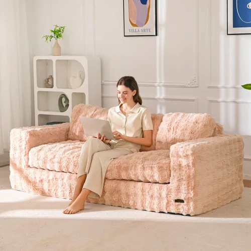 Miniatura 23 de MAXYOYO Sofá de 3 Plazas sin Estructura, Sofá Moderno Acolchado para Sala de Estar, Sillón Suave Tipo Puf de Espuma de Alta Densidad con Almohadas