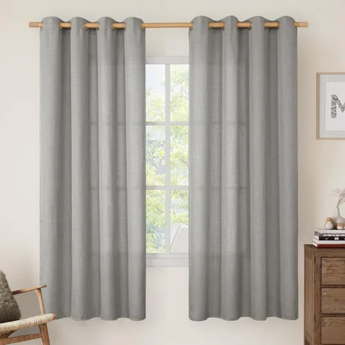 Miniatura 102 de LAMIT Cortinas de lino sintético para dormitorio, paneles filtrantes de luz, cortinas de lino con protección de privacidad con ojales para ventanas