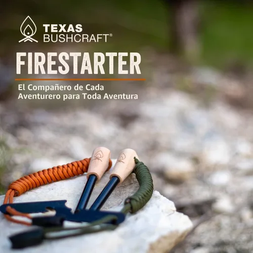 Miniatura 2 de Texas Bushcraft Arrancador de fuego, varilla de ferro de 3/8 pulgadas de grosor con golpeador y cordón de muñeca de paracaídas, encendedor