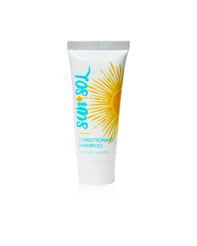 World Amenities - Champú y acondicionador 2 en 1 de limpieza a granel Sun + Sol con fragancias cálidas de coco y vainilla, artículos de tocador de
