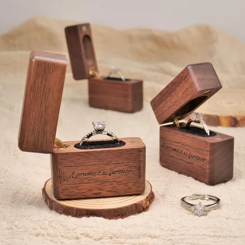 Miniatura 6 de Yookin Caja de anillo de madera portátil, caja de anillo de madera, compromiso, propuestas, ceremonia de boda, caja de anillo de exhibición