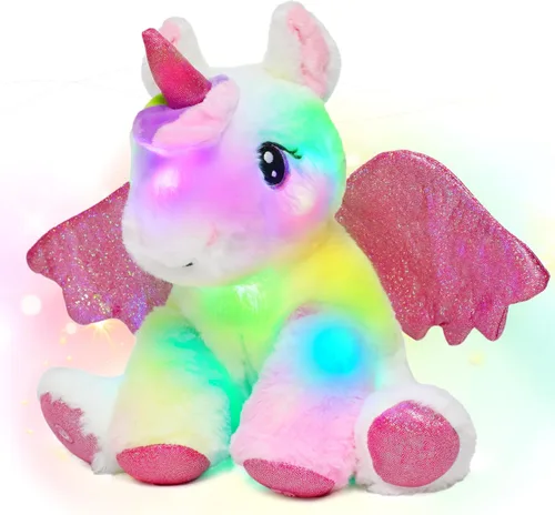 Miniatura 11 de Hopearl Unicornio de peluche con luces LED, flexible, con luces de noche que brillan en la oscuridad, para festival, cumpleaños, niños pequeños