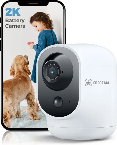 COCOCAM Cámara de Seguridad 2K para Interiores Pan/Tilt con Batería de 5200mAh, Cámara WiFi, Inalámbrica para Monitor de Bebé/Mascota/Seguridad en