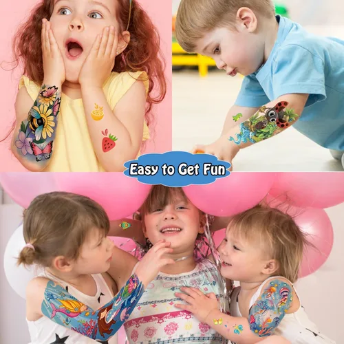 Miniatura 3 de Partywind 66 hojas de tatuajes temporales para niños, fundas de tatuajes temporales para niños, calcomanías de tatuaje falsas
