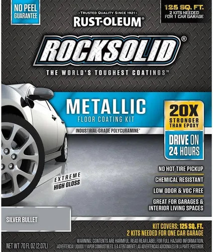 Miniatura 14 de Kit de piso para cochera de aspecto metálico de bala de plata Rust-Oleum RockSolid., Paquete de 1