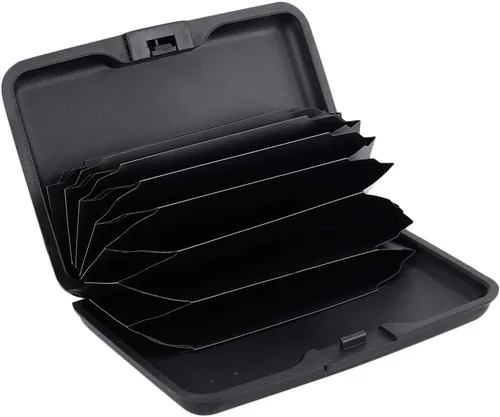 Miniatura 130 de ELFISH Mini cartera de aluminio RFID para tarjetas de crédito, funda de identificación de metal para hombres y mujeres, Happy Flower, Cartera Rfid