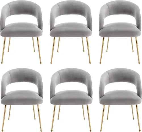 Miniatura 9 de Juego de 2 sillas de comedor modernas, tapizadas de terciopelo con patas doradas y respaldo hueco, reposabrazos copetudos para sala de estar, Verde